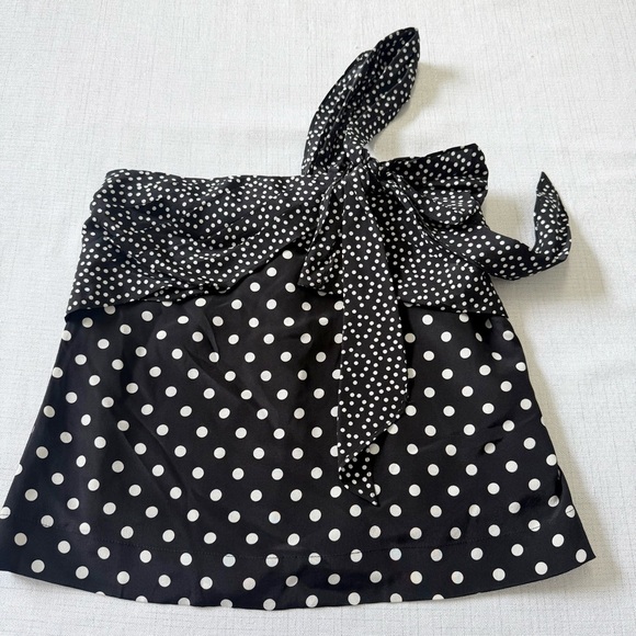 NWT J. Crew Silk Black White Polka Dot One-Shoulder Bow Top Size 00 - Picture 3 of 10